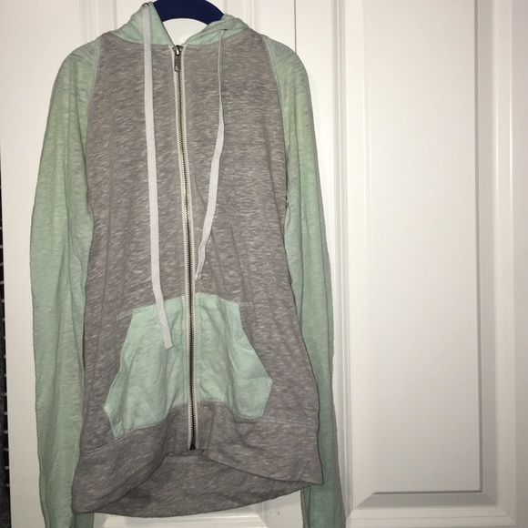 zumiez grey and turquoise zip up hoodie