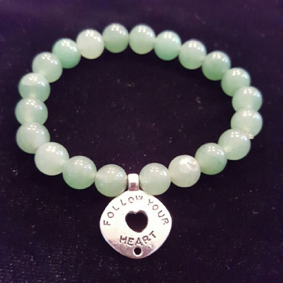 Jewelry - NWOT Jade Beaded Charmed Stretch Bracelet