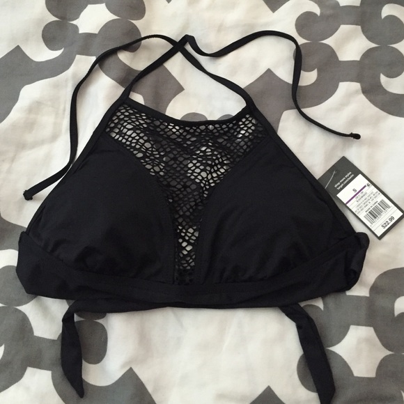Black high neck net bikini top