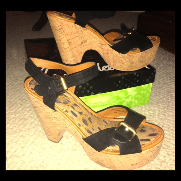 Sam Edelman black suede and cork sandal