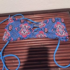 Blue Patterned Hollister Bandeau Bathing Suit Top