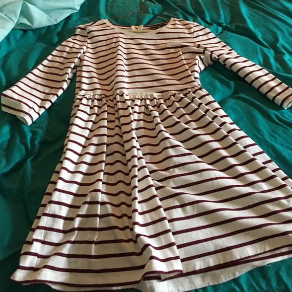 White and maroon striped dress
