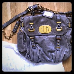 Badgley Mischka gray distressed leather satchel