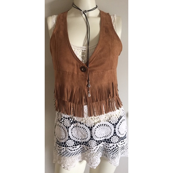 Fresh brewed Tops - Hippie fringe faux suede vest Jr M