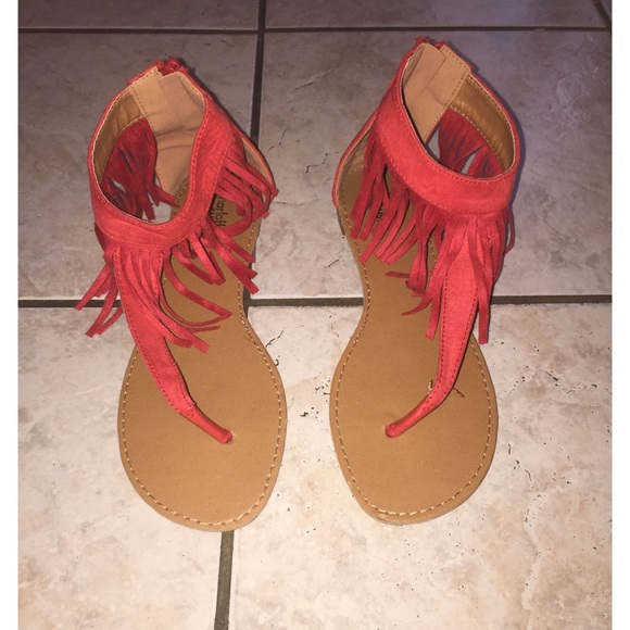T-Strap Fringe Sandals