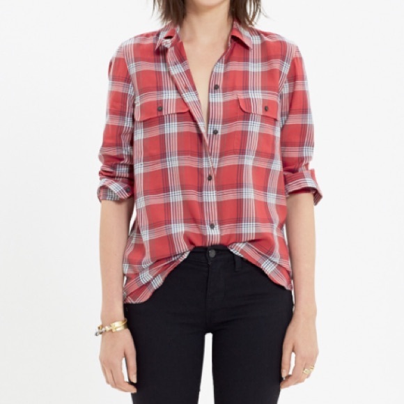 Madewell Tops - Madewell Ex-Boyfriend plaid flannel cherry shirt S