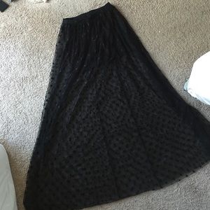 High waisted long polka dot sheer long skirt