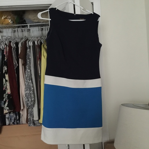 navy and light blue shift dress