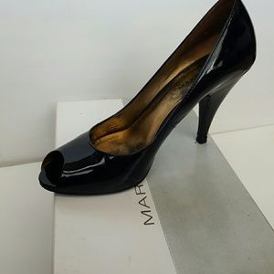 Navy blue peep toe pumps