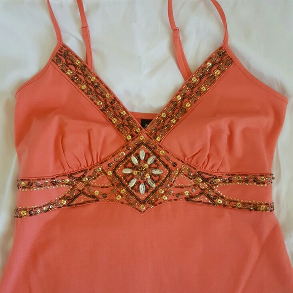 Coral Beaded Summer Top