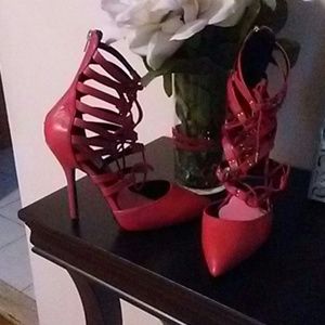 Red leather Steve Madden ankle boots