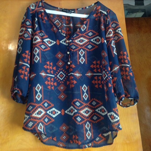 Blue and orange sheer top✨
