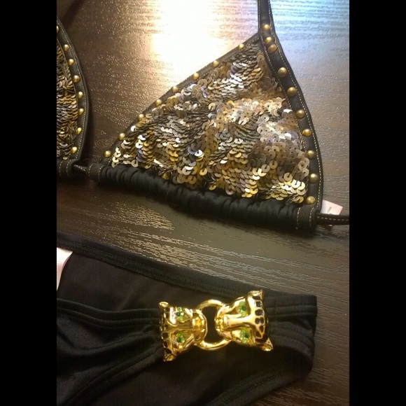 **RARE**VS black & gold bikini top