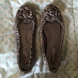 Gray Laser Cut Leather Flats