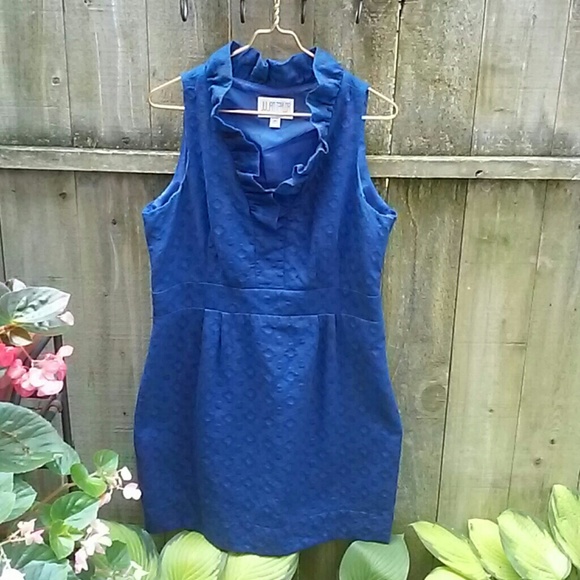 Pretty cotton royal blue ruffle front dress