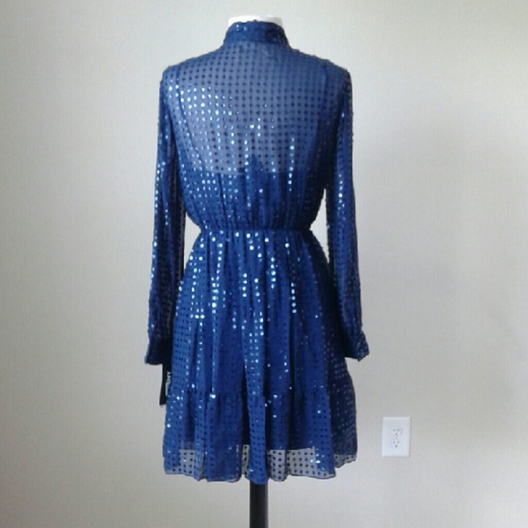 Cadet blue sheer silk demure sequin tie dress SOLD - Picture 2 of 4