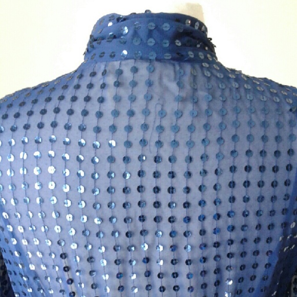 Cadet blue sheer silk demure sequin tie dress SOLD - Picture 4 of 4