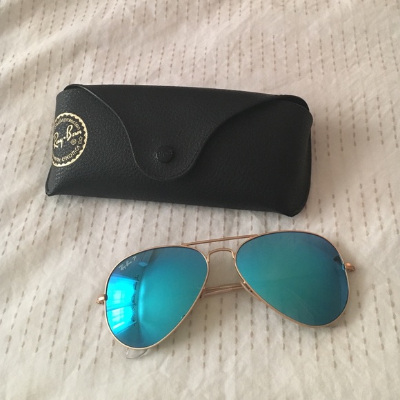 Ray Ban Flash blue / Matte Gold Aviator Sunglasses