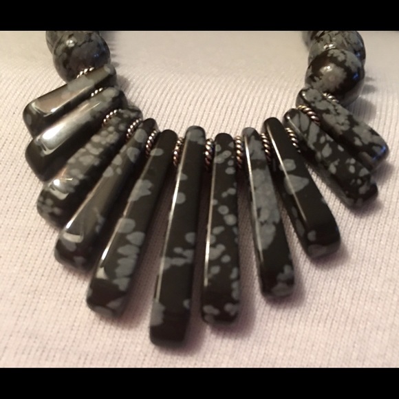 Snow Obsidian Necklace and earring set - Picture 1 of 4