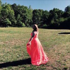 neon coral prom dress