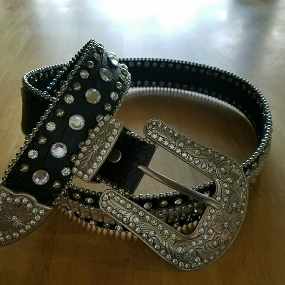 Leather western bling belt