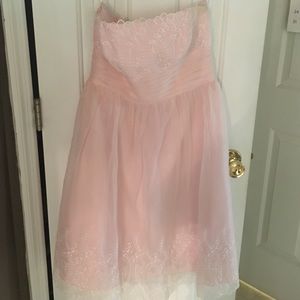 Pink floral David's bridal bridesmaid dress