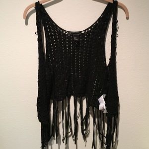 Black crochet fringe vest