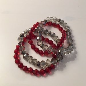 Set of 4 grey and red bracelets