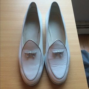 Stuart Weitzman silver and white loafers