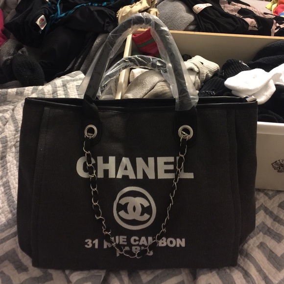 Black canvas Chanel tote