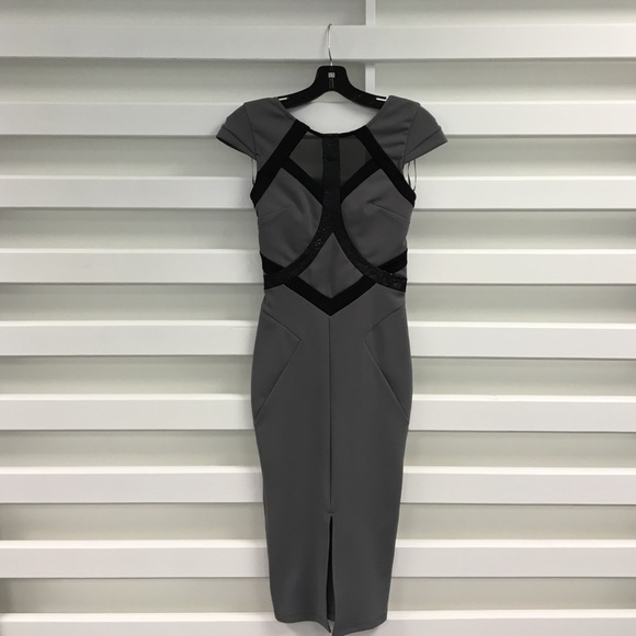 Miss Selfridge Grey and Black Body Con Midi Dress - Picture 1 of 4