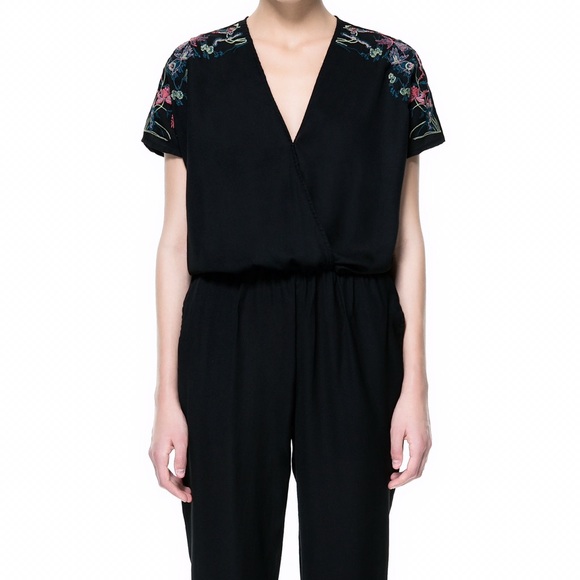black embroidered jumpsuit