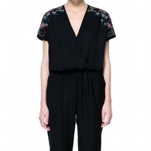 Zara Black Embroidered Sleeve Jumpsuit