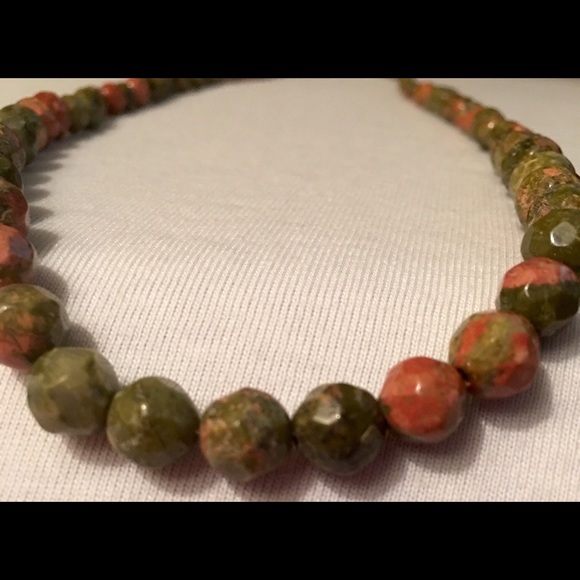 Unakite Stone bead Necklace and earring Set - Picture 2 of 4