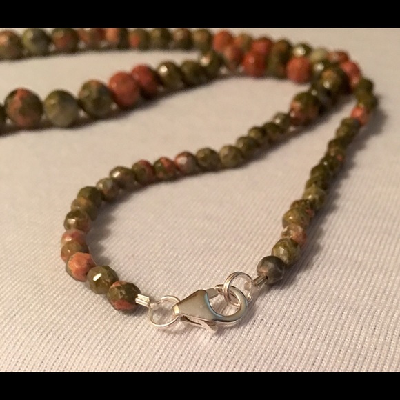 Unakite Stone bead Necklace and earring Set - Picture 3 of 4