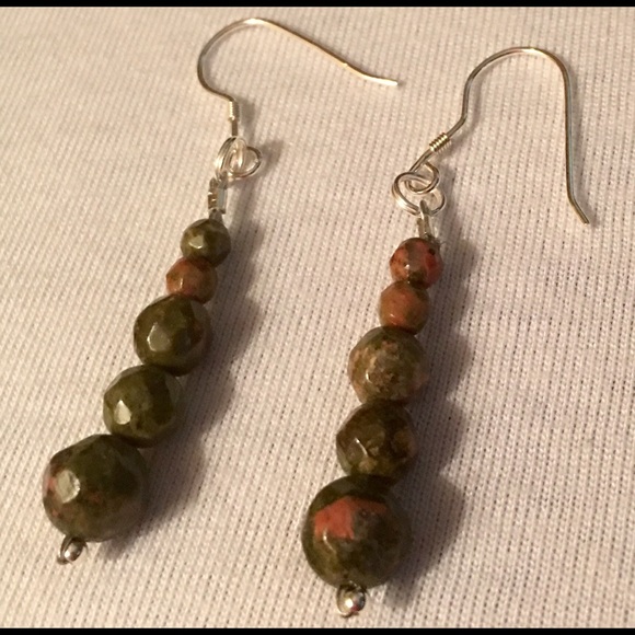Unakite Stone bead Necklace and earring Set - Picture 4 of 4