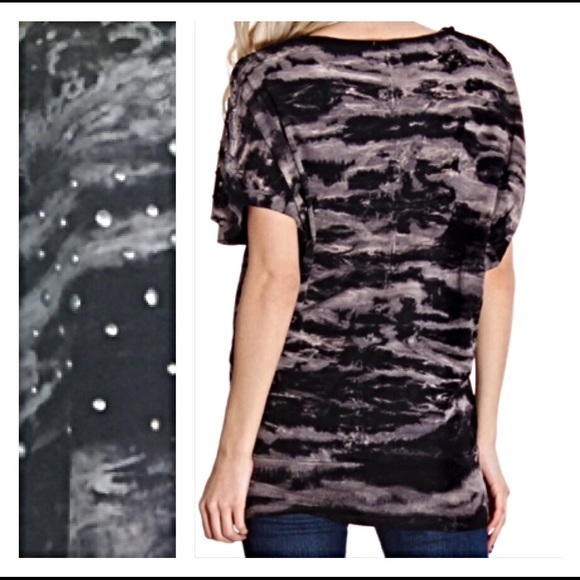 Hot Momma Crochet Shoulder Tie Dye Grey Top S M - Picture 2 of 4