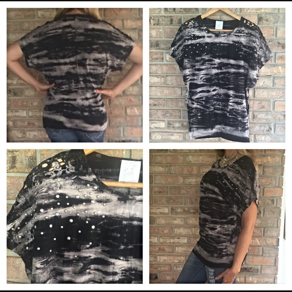 Hot Momma Crochet Shoulder Tie Dye Grey Top S M - Picture 4 of 4