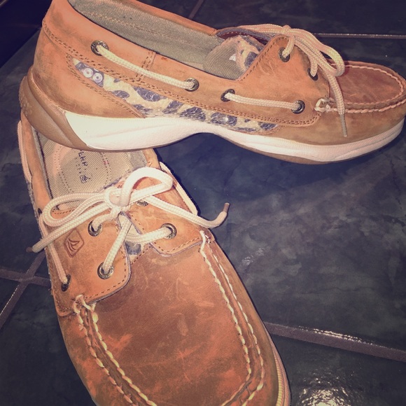 Brown cheetah print sequin Sperrys - women's 8