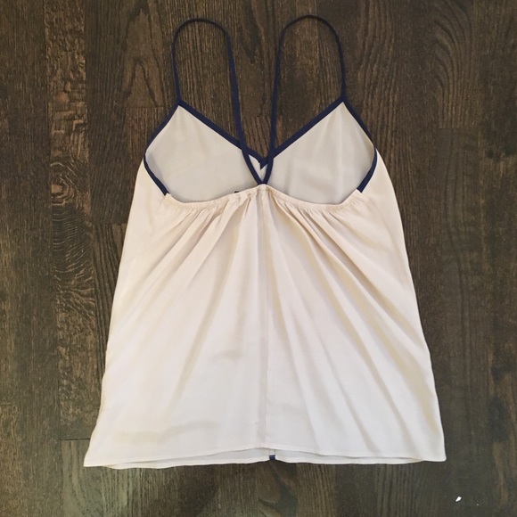 Cream tank top with navy straps/lining - Picture 3 of 4