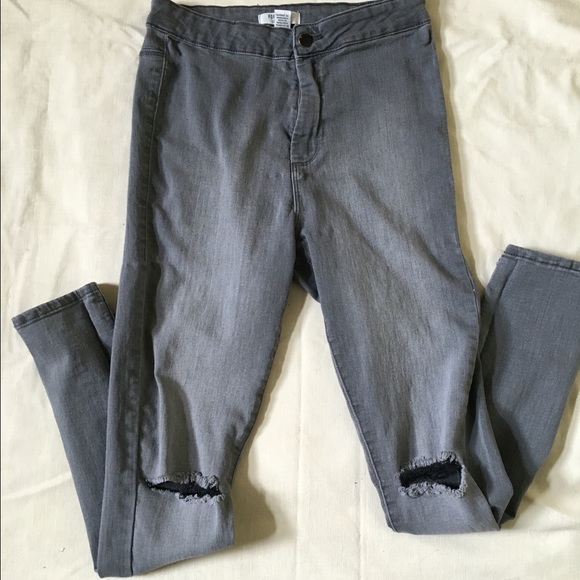 Grey Knee-Slit High-Waisted Jeans