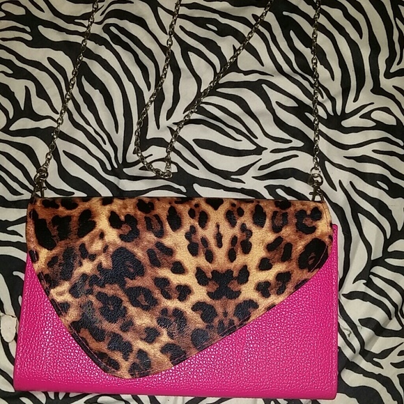 Pink and cheetah mini chain bag