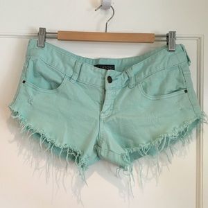 Aqua frayed billabong shorts