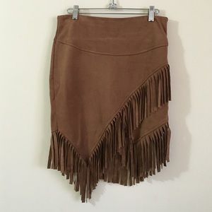 Suede Fringe Skirt