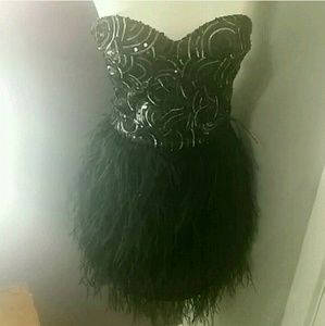 BEBE Sequin Feather Dress
