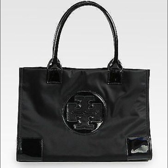 Tory Burch Ella Large Tote Nylon Handbag Black