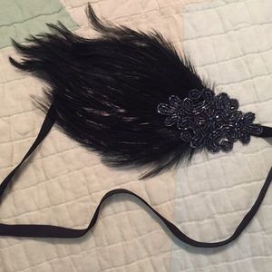 Black jewel and feather headpiece
