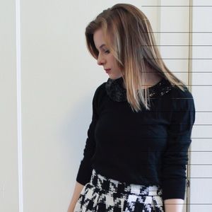 H&M Black sweater with sequin Peter Pan collar
