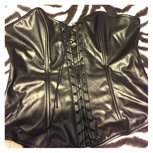 Faux leather bustier.