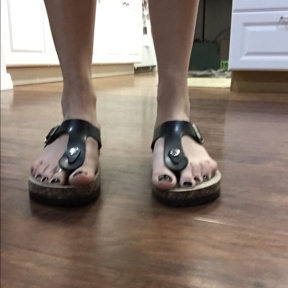Black wedge flip flops